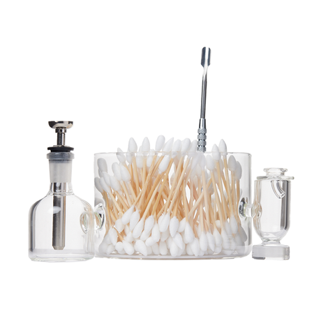 Apex Ancillary Iso Station with cotton swabs, cleaning brush, and glass containers