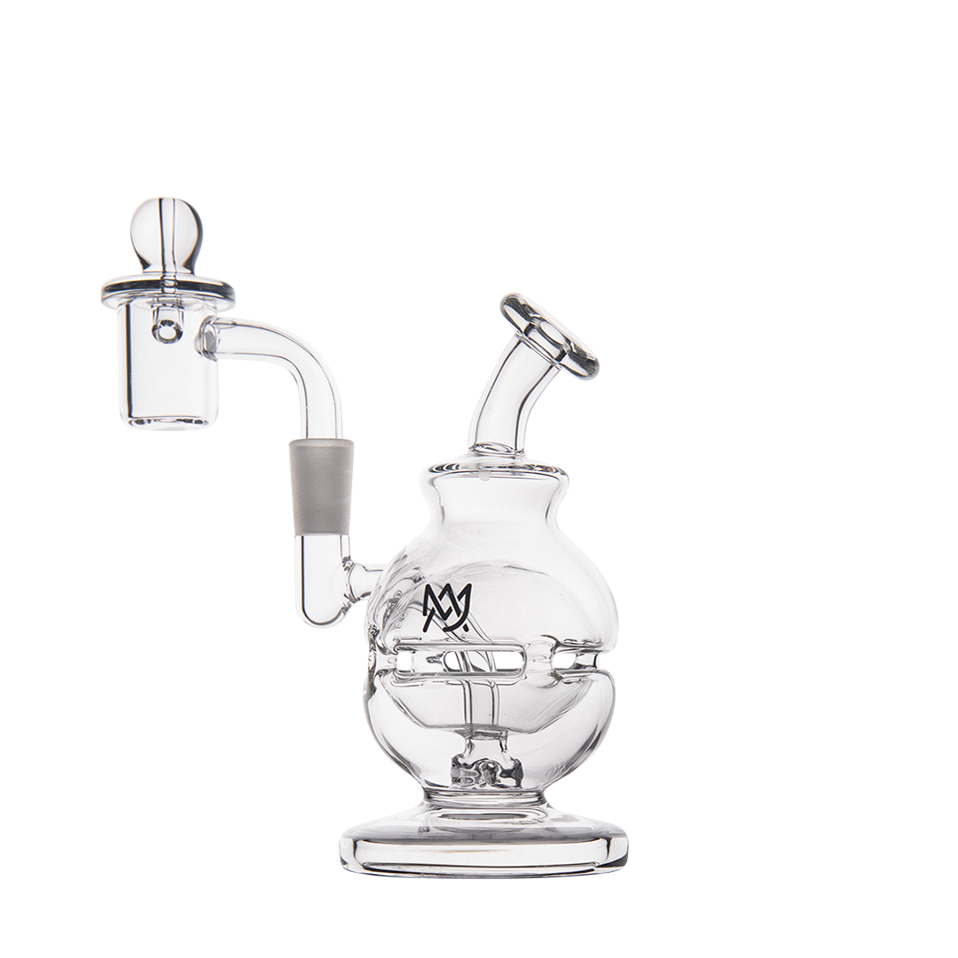 MJ Arsenal Royale Mini Dab Rig with 10mm female joint and banger hanger design on white background