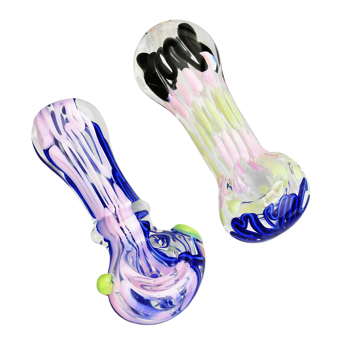 3.5" Worked Slime Strands Hand Pipe in Borosilicate Glass, Spoon Design, Green Color, Side View