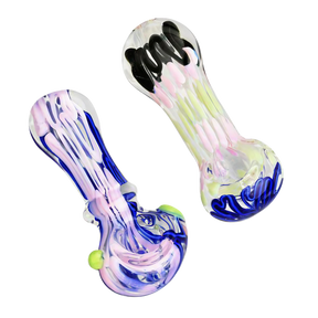 3.5" Worked Slime Strands Hand Pipe in Borosilicate Glass, Spoon Design, Green Color, Side View