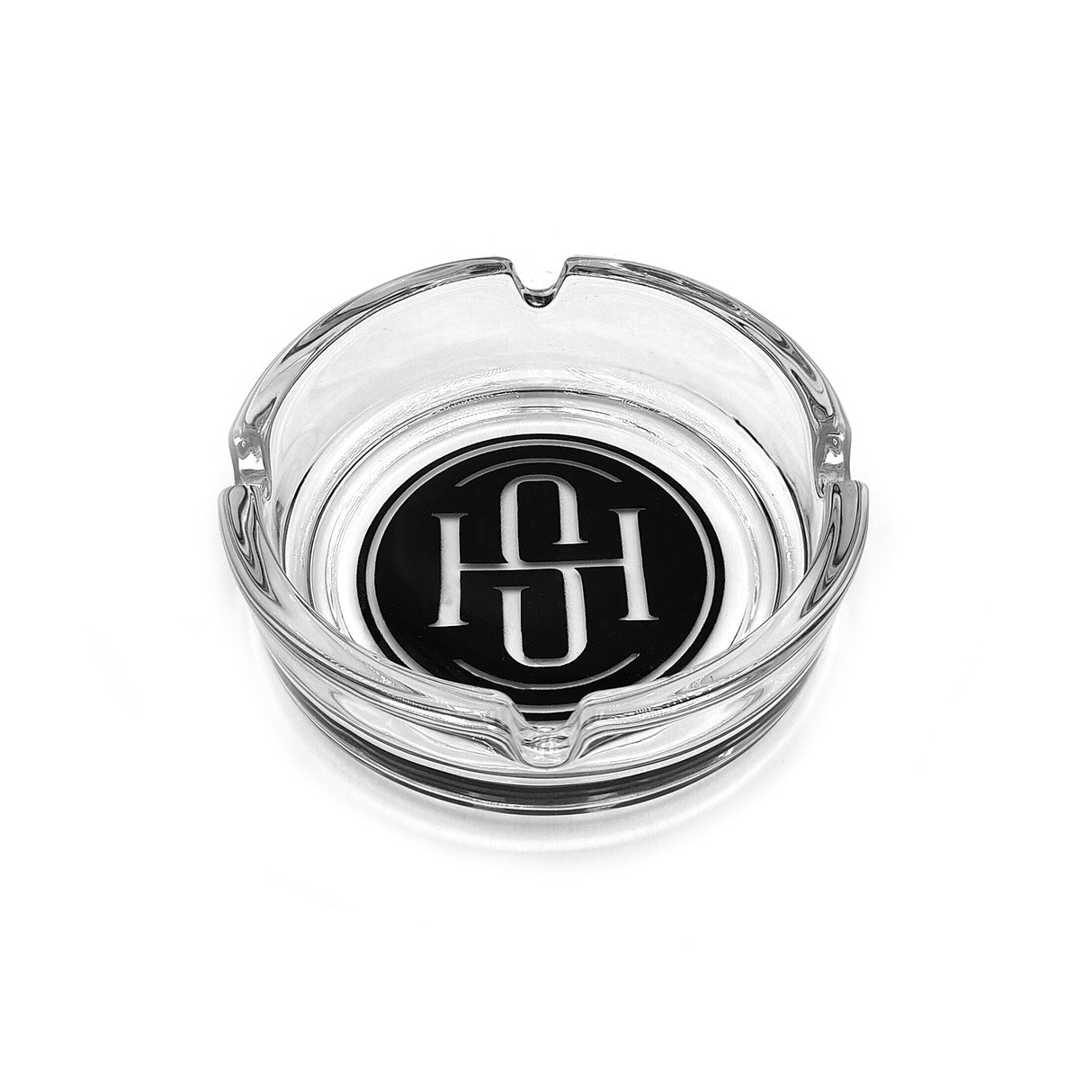 High Society Primo Crystal Glass Ashtray with HS Logo - Top View