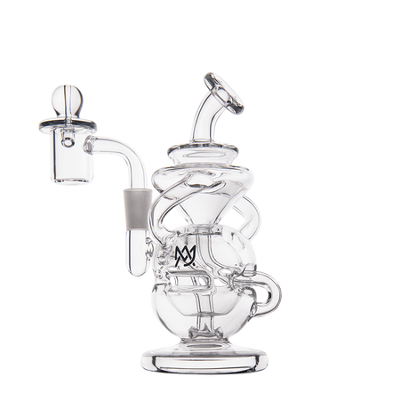 MJ Arsenal Infinity Mini Dab Rig with banger hanger design, clear borosilicate glass, 90-degree joint