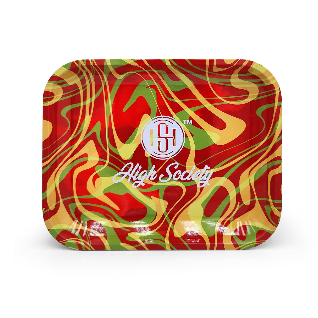 High Society Large Rolling Tray with Rasta colors, top view, ideal for organizing smoking accessories