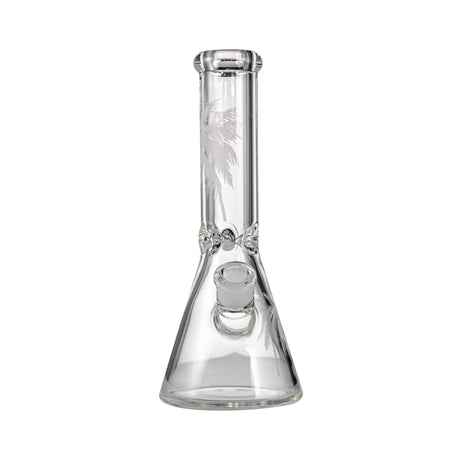 Sunakin America BKR9 Beaker Bong front view on seamless white background, clear glass with etched design