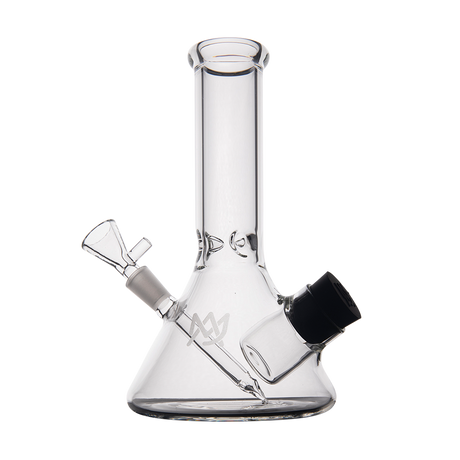 MJ Arsenal Cache Bong in clear borosilicate glass, beaker design, with 45-degree joint, front view