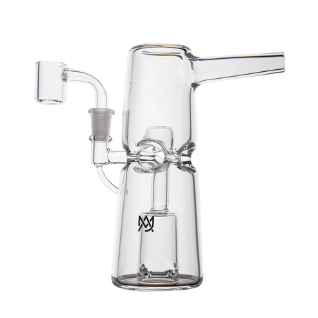 MJ Arsenal Turret Mini Dab Rig with Clear Quartz Bucket - Angled Side View on Seamless White