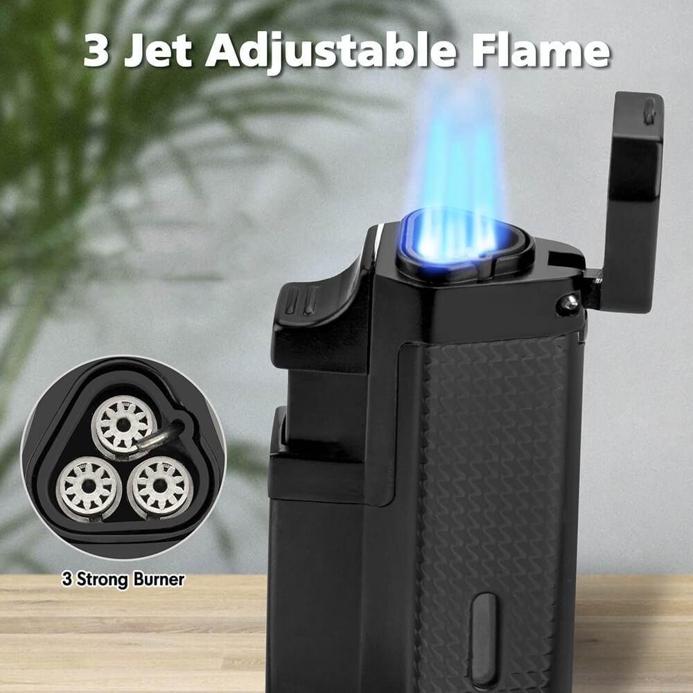 Pilot Diary Portable Black Triple Jet Dab Torch with Adjustable Flame, Front View