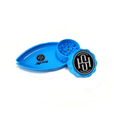 High Society Mini Rolling Tray Grinder Combo in Neon Blue, Top View