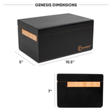 GENESIS Black Storage Stash Box by Blue Bus Fine Tools with Wooden Accent - Front and Top View