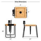 ORION Cone Loader by Blue Bus Fine Tools, compact wooden design with metal accents, top and side views shown