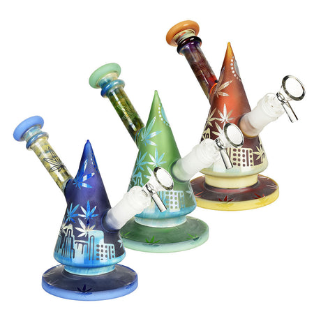 420 City Skyline Water Pipes in various colors with deep bowls, 14mm joint size, front view