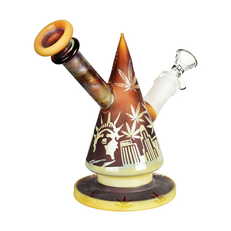 420 City Skyline Water Pipe, 6.75" tall, 14mm female joint, with urban design, front view