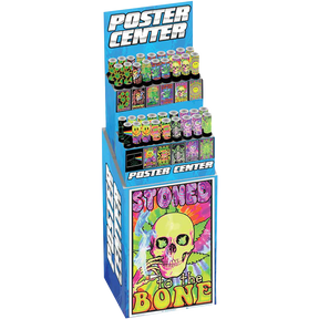 Assorted 420-themed blacklight posters displayed in stand, perfect for home decor