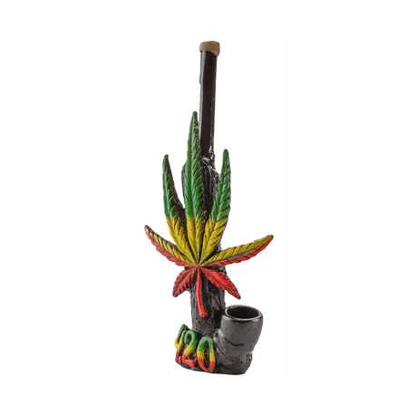 Medusa Customs Leaf-420 Rasta Hand Carved Pipe with Cannabis Leaf Design