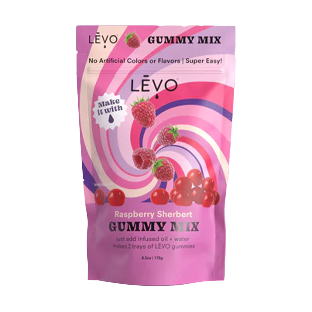 LEVO Oil Gummy Mix in Raspberry Sherbert flavor front view, easy DIY edible kit