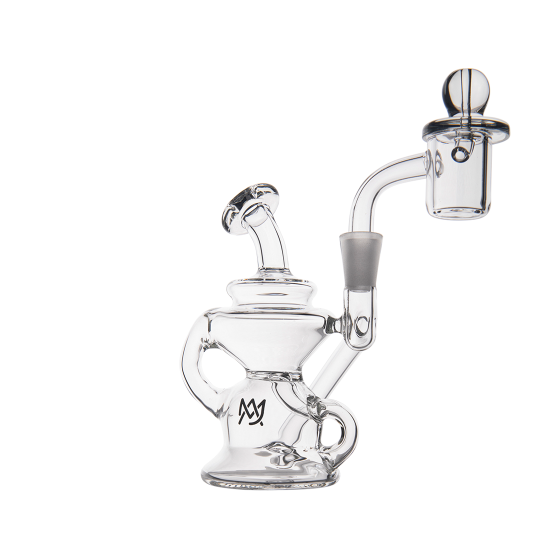 MJ Arsenal Hydra Mini Dab Rig in Clear Borosilicate Glass, Front View with Banger Hanger