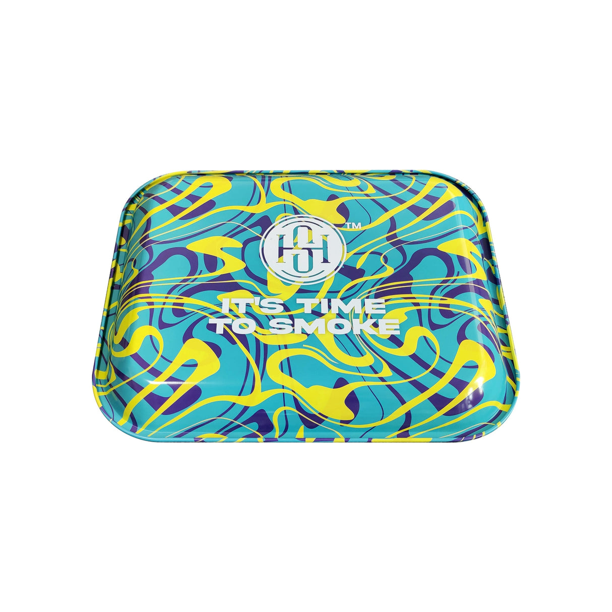 High Society Shaman Large Metal Rolling Tray with Multicolor Fun Design - Top View