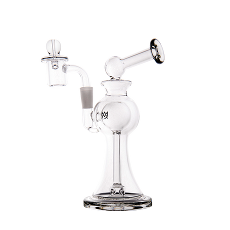 MJ Arsenal Apollo Mini Dab Rig with clear borosilicate glass, 90-degree banger hanger, side view