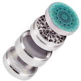 PILOT DIARY Mandala Grinder Silver with Intricate Design and Mesh Screen - Top Angle View