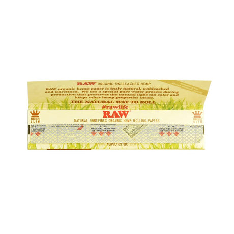 Front view of RAW Organic Hemp Kingsize Slim Rolling Papers, 50pc display pack