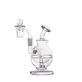 MJ Arsenal Royale Mini Dab Rig, clear glass, side view, with 10mm banger hanger design