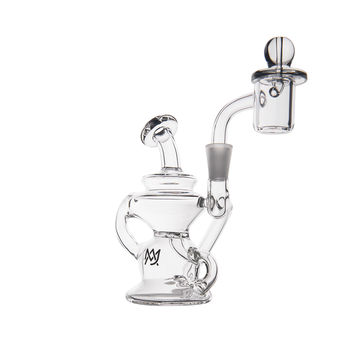 MJ Arsenal Hydra Mini Dab Rig in clear borosilicate glass with 10mm female joint and recycler design