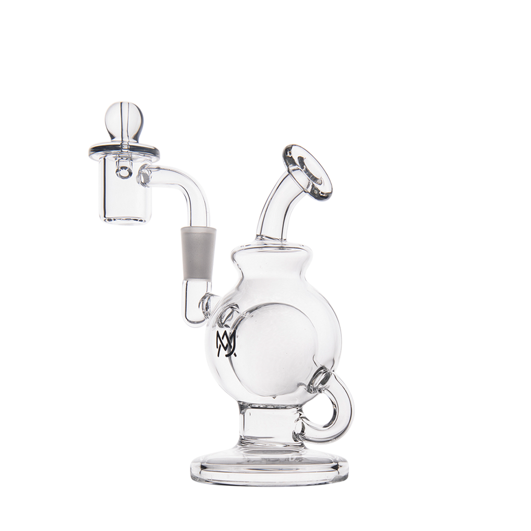 MJ Arsenal Atlas Mini Dab Rig with honeycomb percolator, 10mm female joint, front view on white