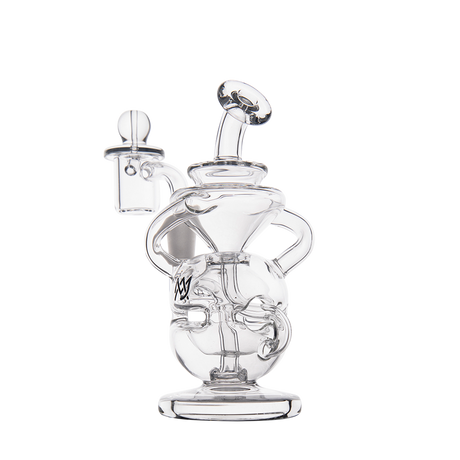 MJ Arsenal Infinity Mini Dab Rig with clear borosilicate glass, 90-degree banger hanger, front view