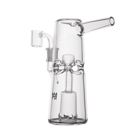 MJ Arsenal Turret Mini Dab Rig with Clear Quartz Bucket - Angled View on Seamless White