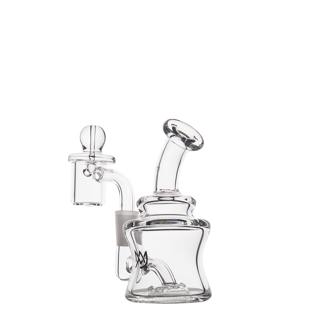 MJ Arsenal Jammer Mini Dab Rig, Clear Borosilicate Glass, Front View with Banger Hanger