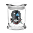 Grateful Dead x Pulsar Pop Top Jar 'Space Your Face' variant, front view, clear glass with skull artwork