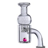 MJ Arsenal Ruby Terp Pearl (6mm) beside quartz banger for dab rigs, close-up view