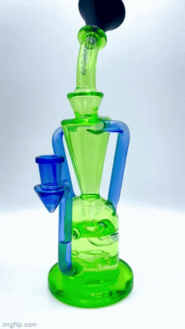 AFM The Poppy Recycler - 9" with Hole Diffuser Percolator in Neon Green and Blue Colors