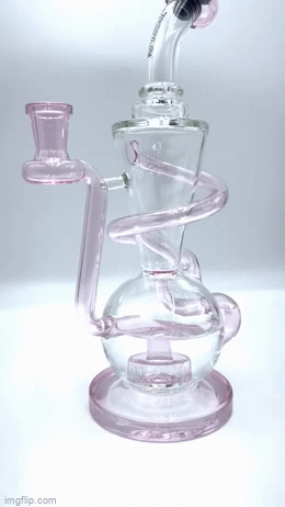 AFM The Swirly Wiry Recycler Dab Rig, 10.5" with Showerhead Percolator, Front View on White