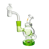 Goody Glass Orbit Mini Rig in Slime Green with Quartz Banger - Angled Side View