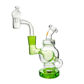 Goody Glass Orbit Mini Rig in Slime Green with Quartz Banger - Angled Side View
