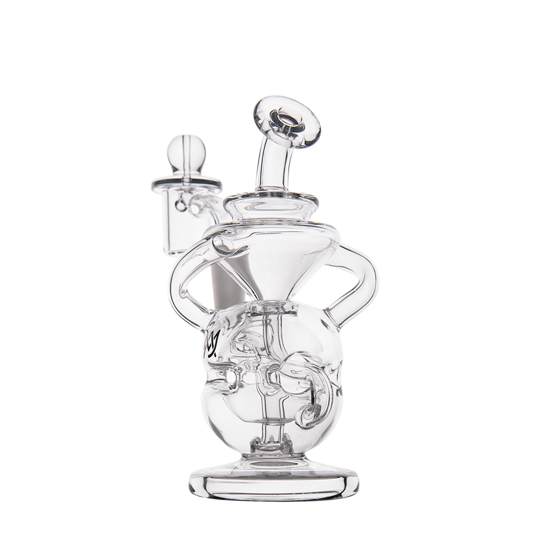 MJ Arsenal Infinity Mini Dab Rig, clear borosilicate glass, compact design, front view