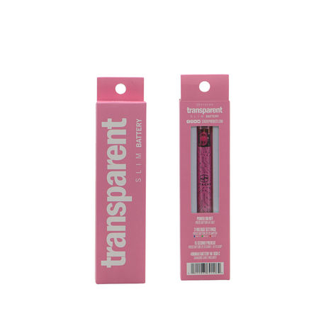Stacheproductswholesale Transparent Slim Battery in Pink, Front and Back View