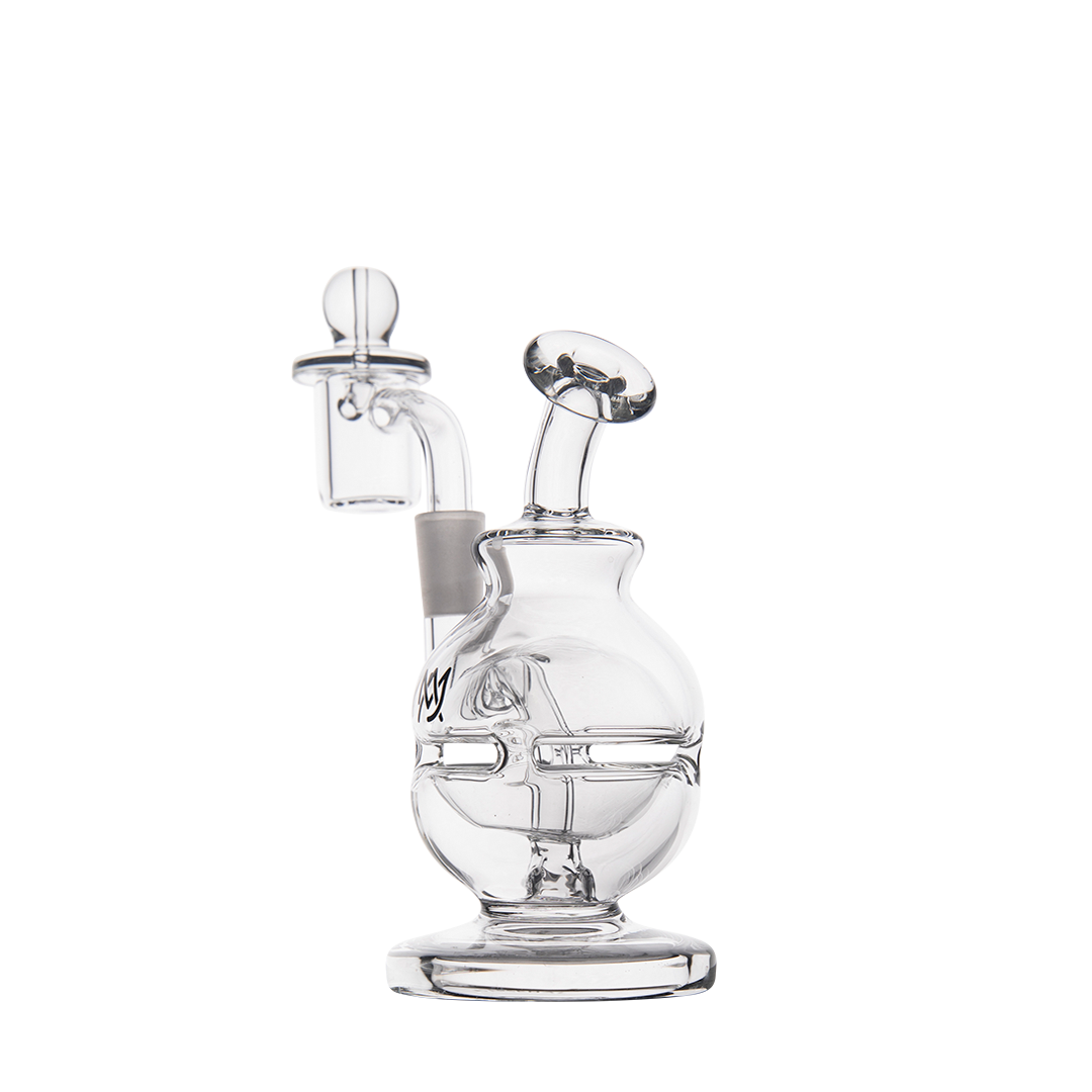 MJ Arsenal Royale Mini Dab Rig with Quartz Bucket and Dual Filtration, front view on white