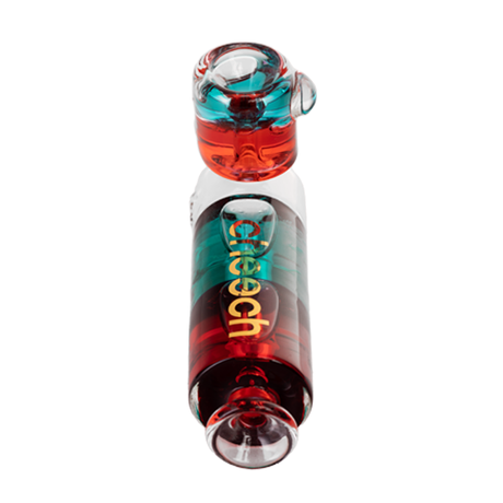 Cheech Glass Dual Glycerin Hand Pipe in red and teal, top view with Cheech logo