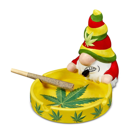 FashionCraft Gnome Ashtray with Cannabis Leaf Design - Angled View