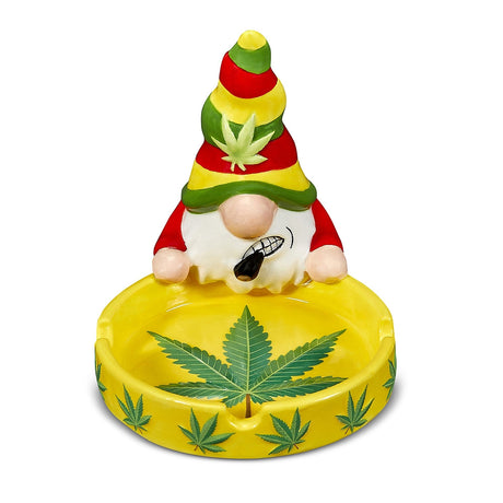 FashionCraft Gnome Ashtray with Cannabis Leaf Design - Front View