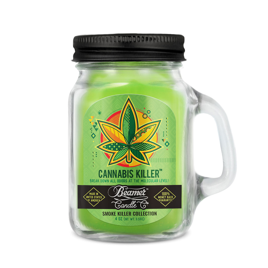 Beamer Candle Co. Mini 4oz Cannabis Killer Scented Candle in Mason Jar - Front View