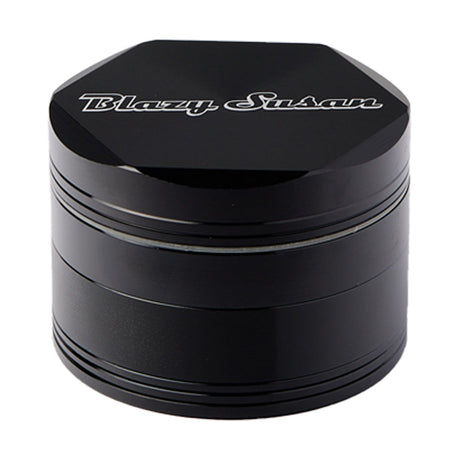 Blazy Susan Black 2.5" Aluminum 4-Piece Herb Grinder with 3 Chambers, Top View