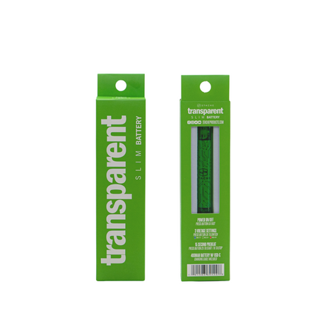 Stacheproductswholesale Transparent Slim Battery in Green - Front and Back Packaging View
