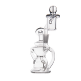 MJ Arsenal Hydra Mini Dab Rig, clear borosilicate glass, 90-degree banger hanger, side view