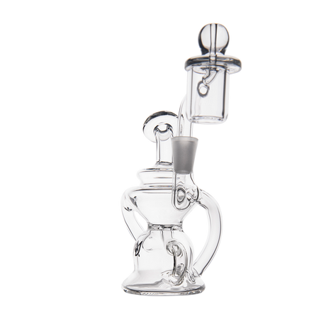 MJ Arsenal Hydra Mini Dab Rig, clear borosilicate glass, 90-degree banger hanger, side view
