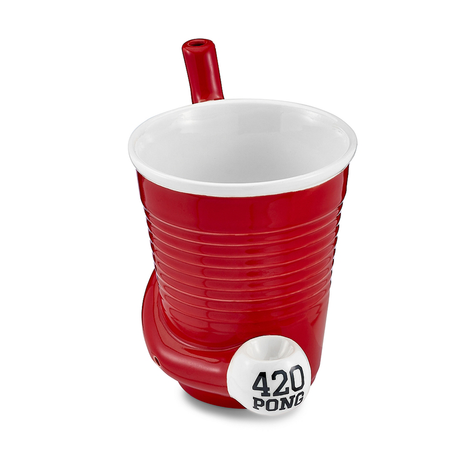 Fantasy Ceramic Mug Pipe 'Beer Pong' Variant - Angled View on White Background