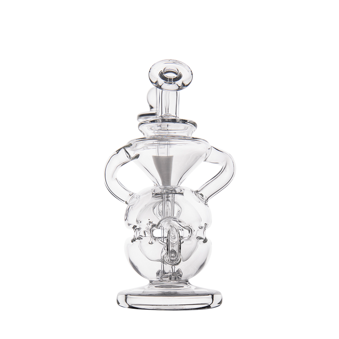 MJ Arsenal Infinity Mini Dab Rig with clear borosilicate glass, banger hanger design, front view