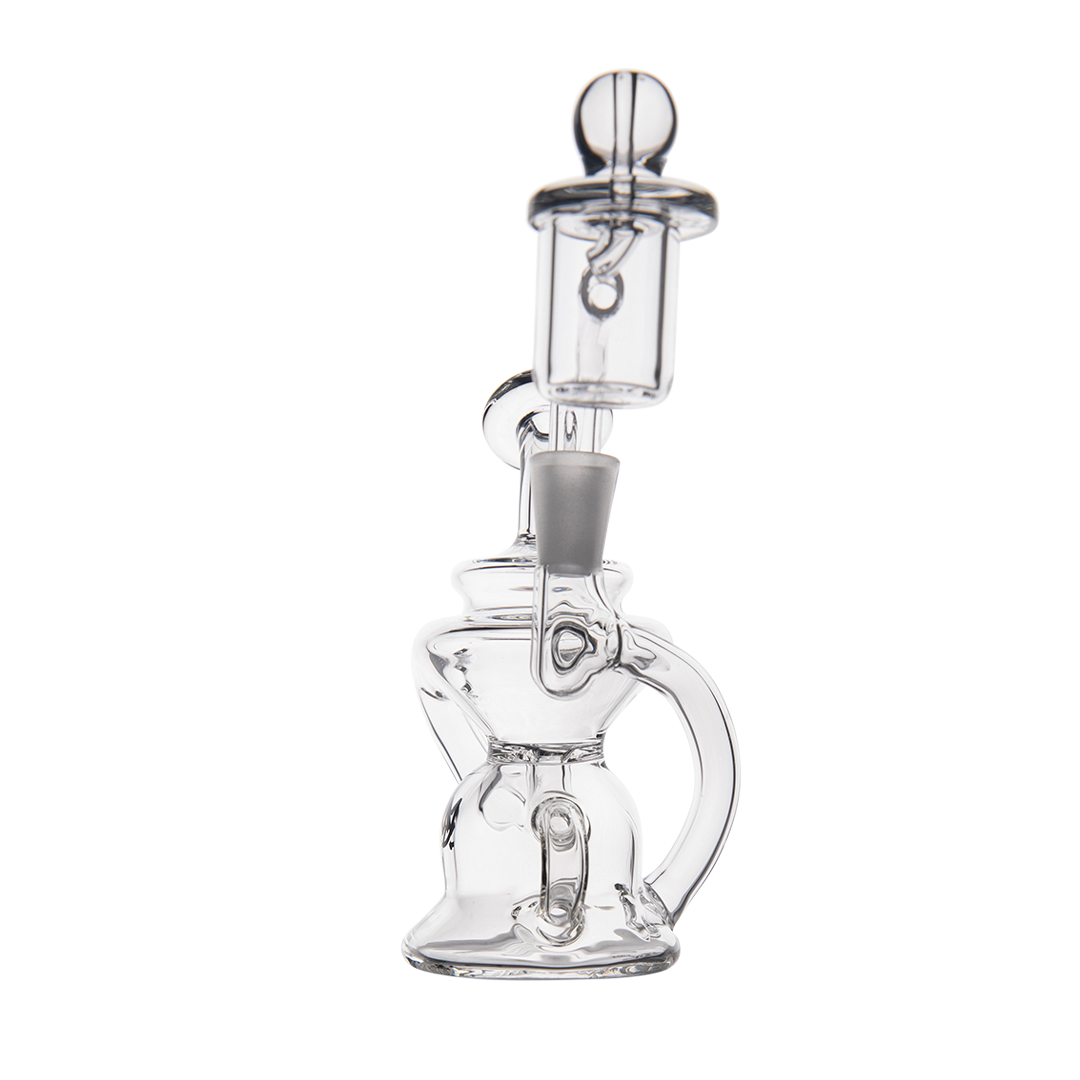 MJ Arsenal Hydra Mini Dab Rig, clear borosilicate glass, 90-degree banger hanger design